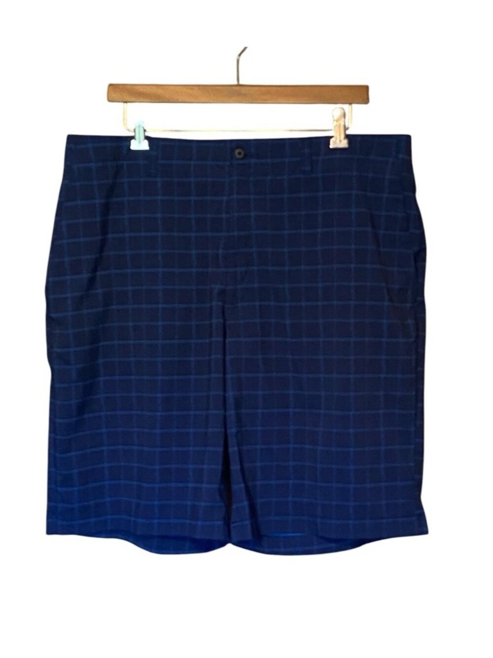 Ben Hogan Men’s Golf Shorts Blue Plaid Flat Front 38x10 Casual Performance
